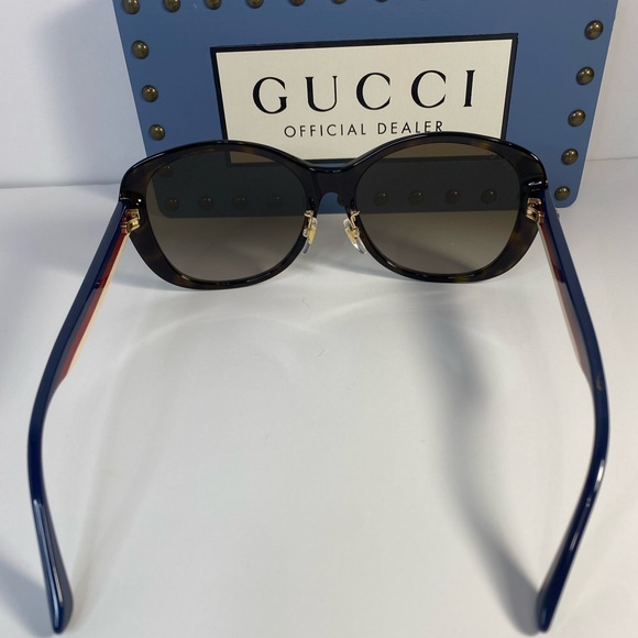 New - Gucci GG0849SK Havana Blue Brown Gradient Sunglasses - Picture 11 of 13
